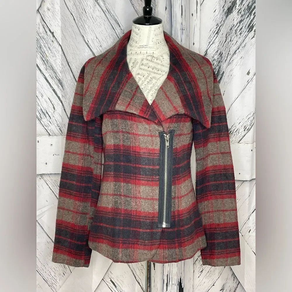 BB DAKOTA Wool Blend Plaid Zip Up Jacket Size M